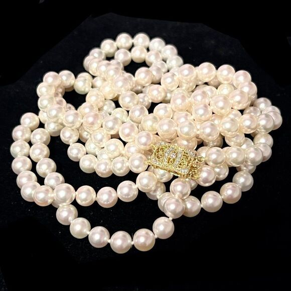 Akoya Pearl Diamond  Necklace 28" 14k Y Gold 7.5 mm Certified $9,750 301764 - Picture 6 of 9